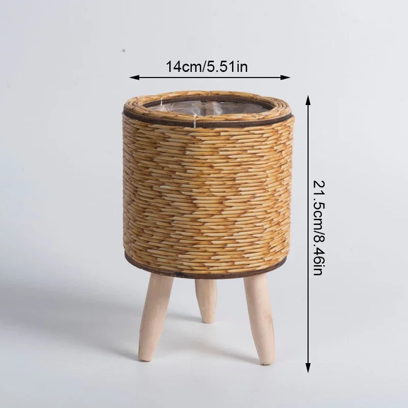 étagère à fleurs nordique imitation rotin avec pieds amovibles - vue 8 sur 12