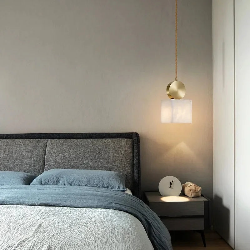 lustre en marbre et cuivre décoration nordique suspendue - vue 5 sur 8
