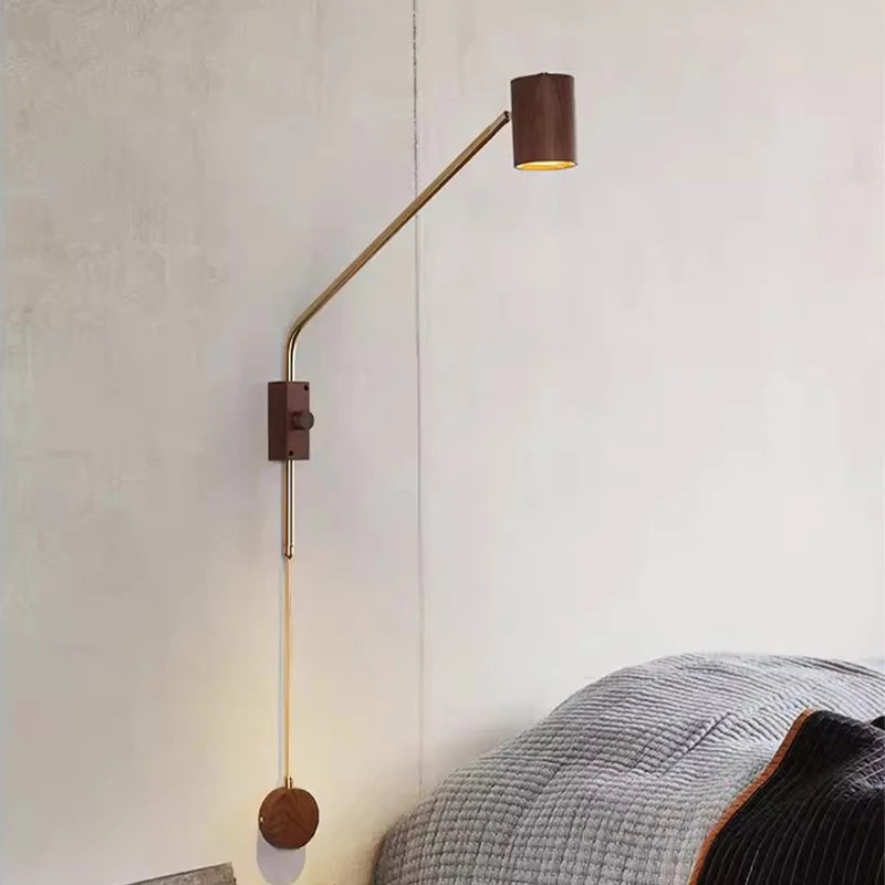applique murale vintage en bois bras oscillant pour hôtel café - vue 2 sur 8
