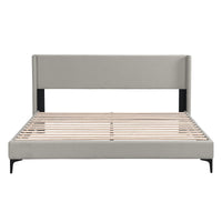 VSOGA Upholstered Bed, Double Bed, Bed With Slatted Frame, High Headboard, Upholstered Headboard, 180 X 200cm, Linen, Grey