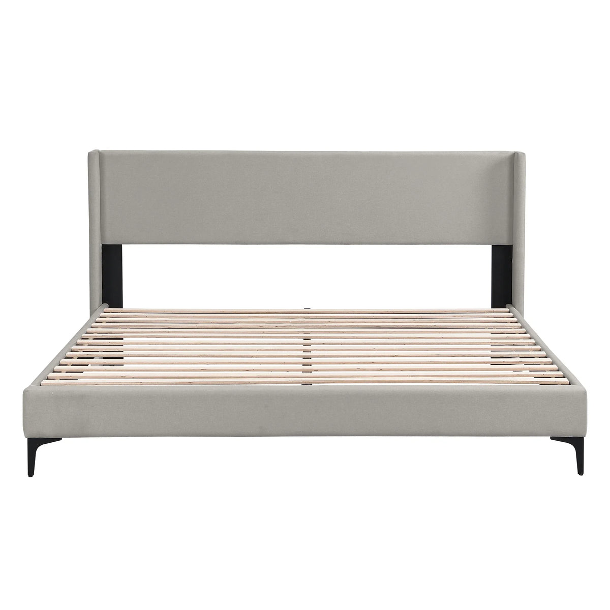 VSOGA Upholstered Bed, Double Bed, Bed With Slatted Frame, High Headboard, Upholstered Headboard, 180 X 200cm, Linen, Grey
