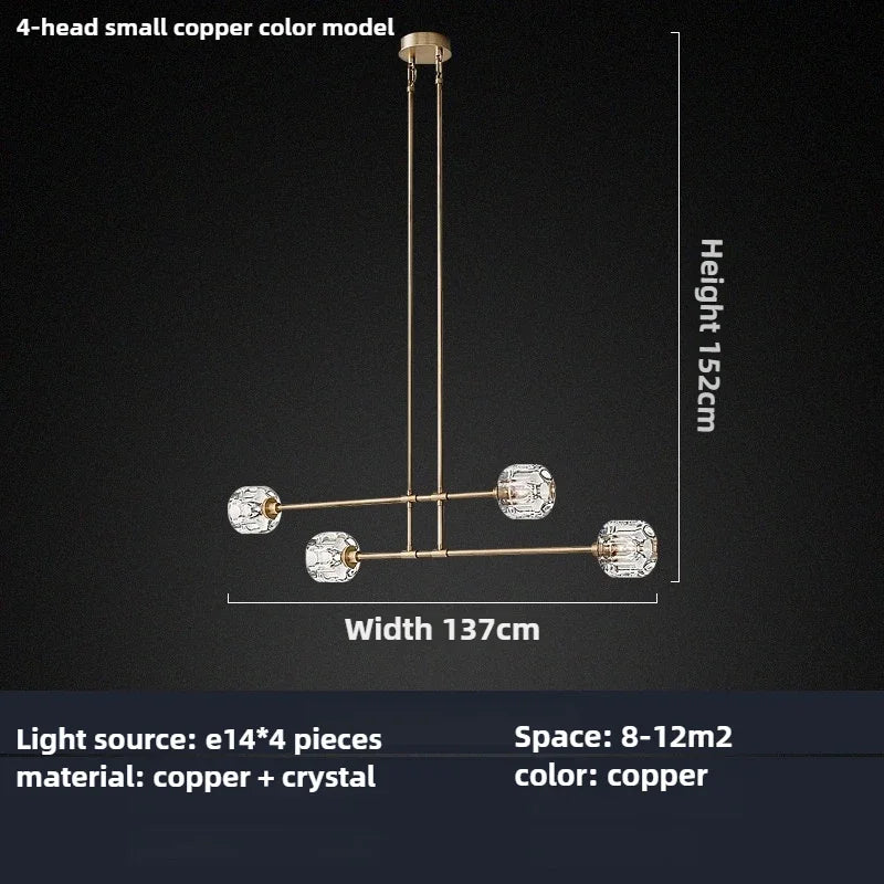 lustre en cristal de style américain en cuivre moderne - vue 8 sur 10