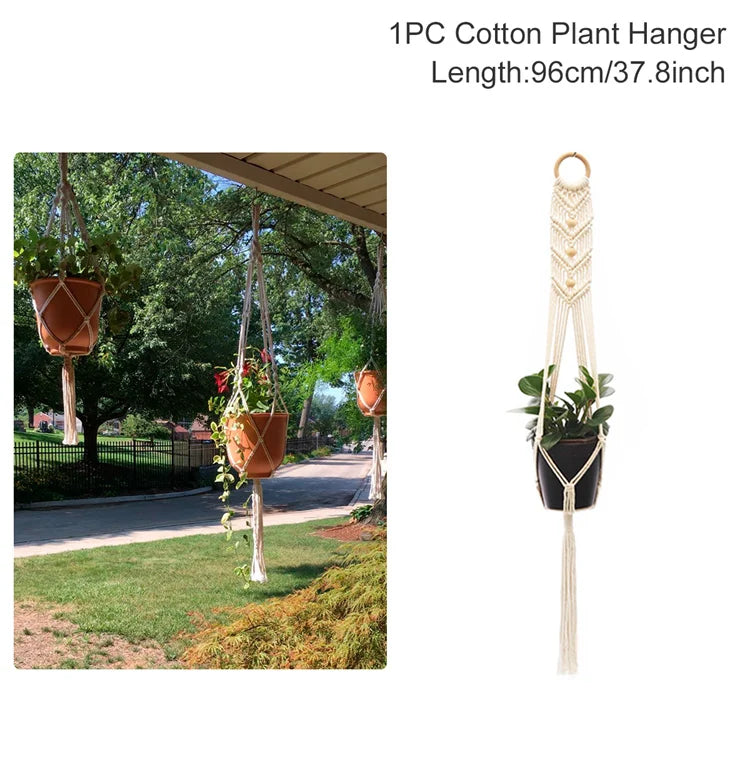 paniers suspendus en macramé pour plantes décoratives à accrocher - vue 16 sur 19