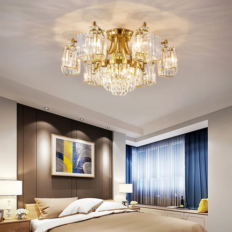 Moderner Kristall-Deckenleuchte in Gold mit LED-Beleuchtung in drei Farben - vue 3 sur 13