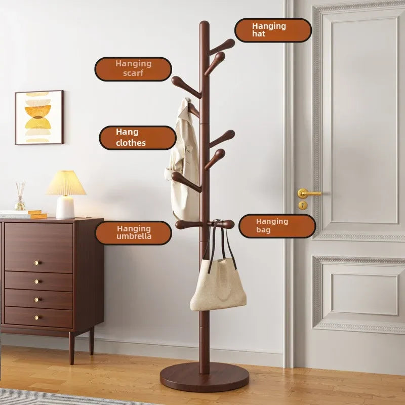 Solid Wood Clothes Hanger, Floor Standing Rack, Household Clothes Rack, Vertical Clothes Pole, Bedroom Rack Coat Rack Stand - vue 4 sur 8