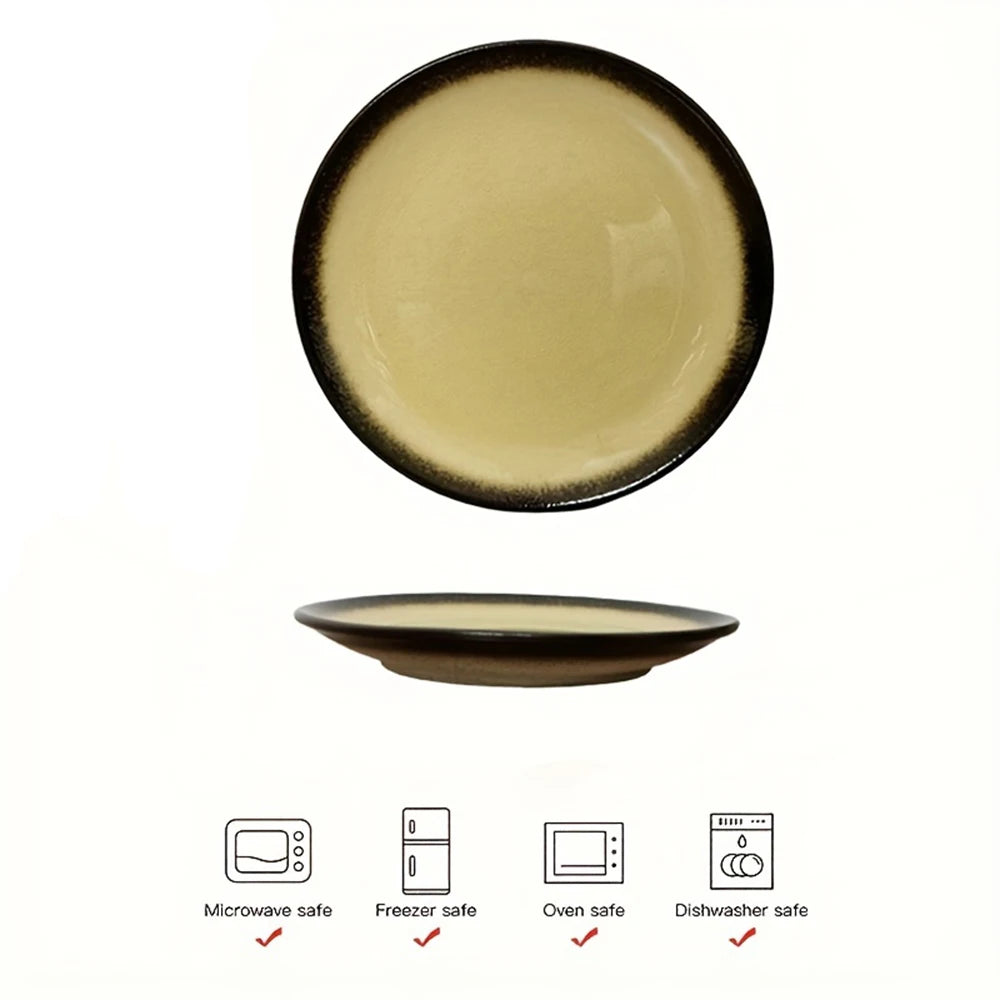 Assiette céramique style japonais glaçure craquelée pour repas