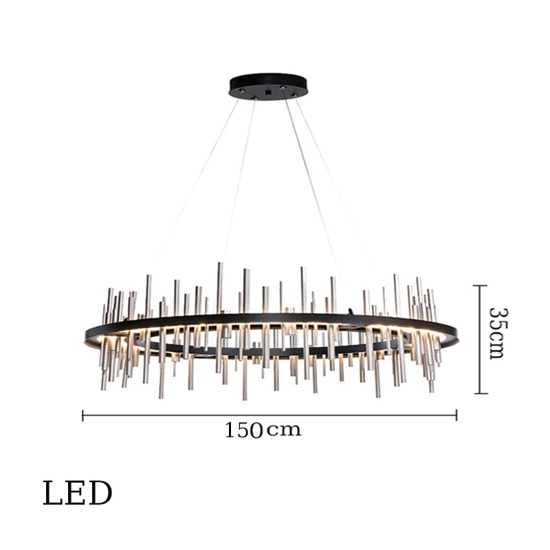 lustre minimaliste en acier inoxydable noir design moderne - vue 13 sur 16