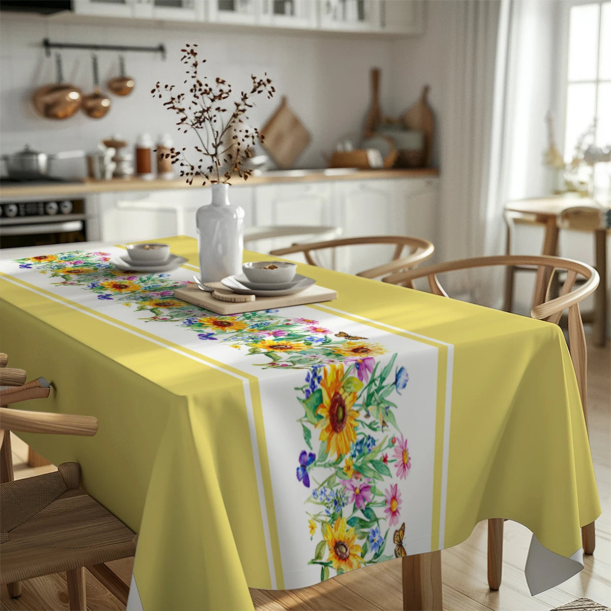 Chemin de table motifs tournesols papillons style champêtre