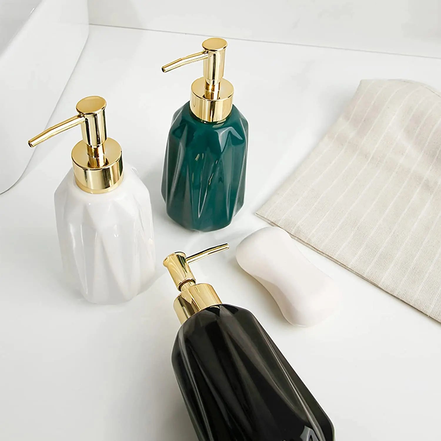 distributeur de savon en céramique avec pompe rechargeable pour liquide - vue 5 sur 6