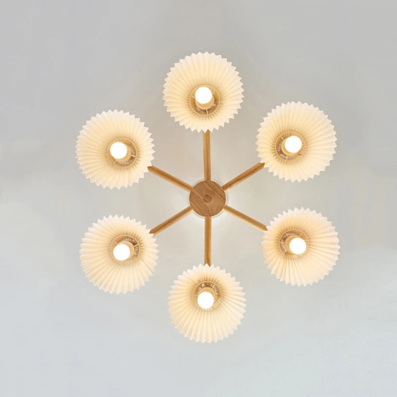 lustre moderne nordique en bois parapluie plissé pour maison - vue 6 sur 10