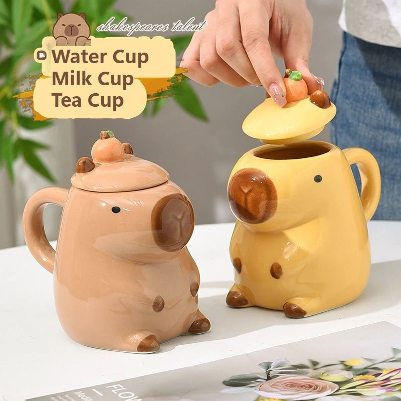 Mug capybara cartoon céramique avec couvercle grande capacité - vue 2 sur 7