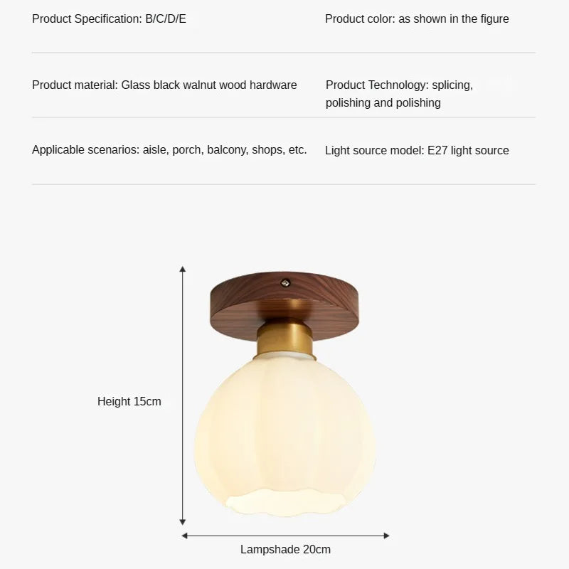 plafonnier vintage simple en verre et noyer pour éclairage domestique - vue 7 sur 11