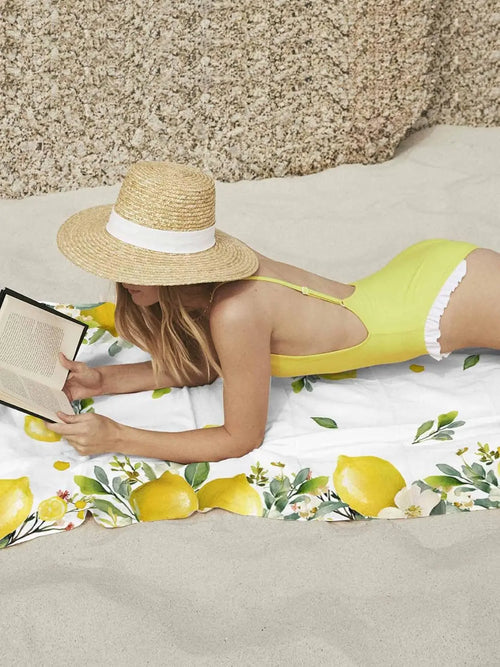 serviette de bain microfibre citron floral plage absorbante - vue 5 sur 6