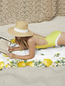 Serviette de bain microfibre motif citron floral plage