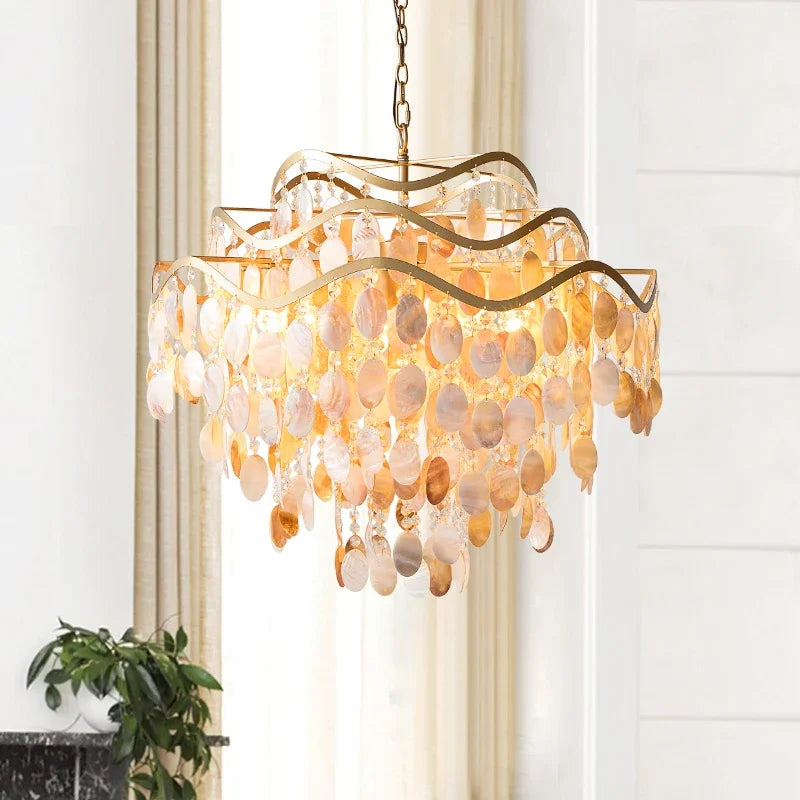 lustres led postmodernes en coquillage capiz pour décoration intérieure - vue 4 sur 9