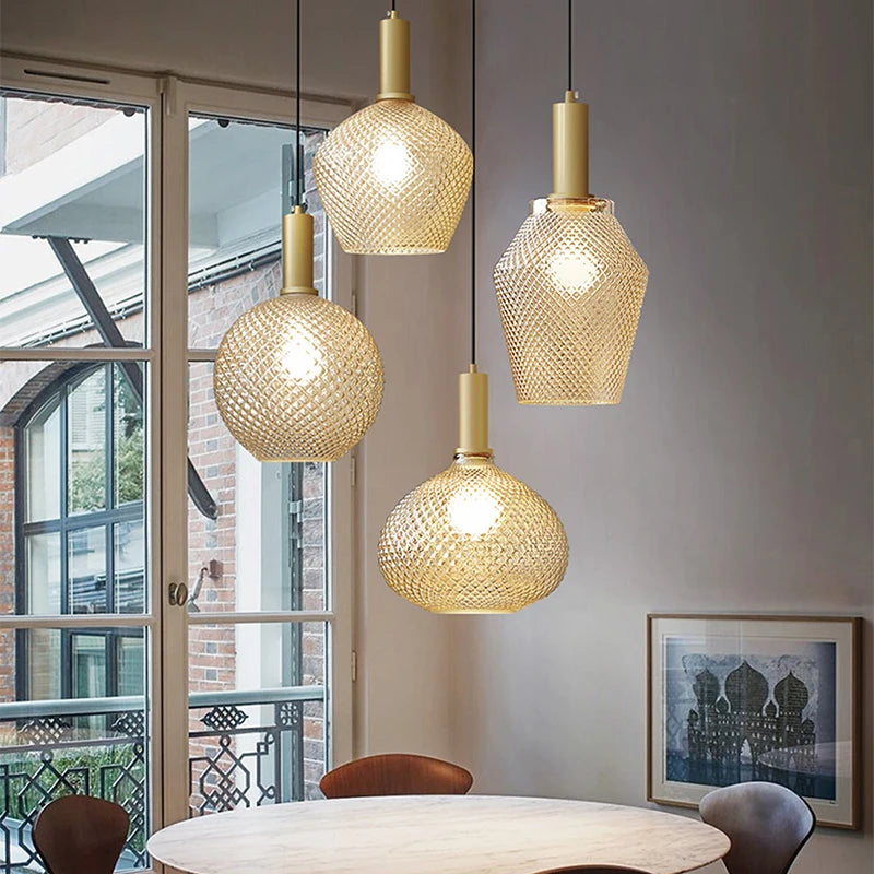 Pineapple Glass Pendant Light LED Retro Hanging  Lamps For Hall Facility Study Balcony Bar Restaurant Indoor Decoration Fixtures - vue 3 sur 10