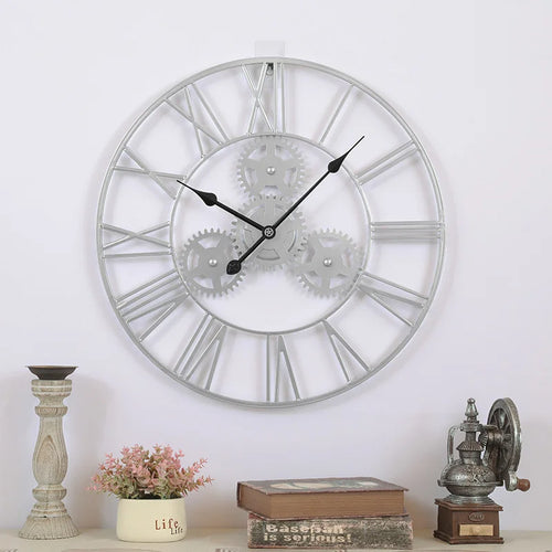 horloge murale rétro 3D luxe grand engrenage décorative artisanale - vue 4 sur 7
