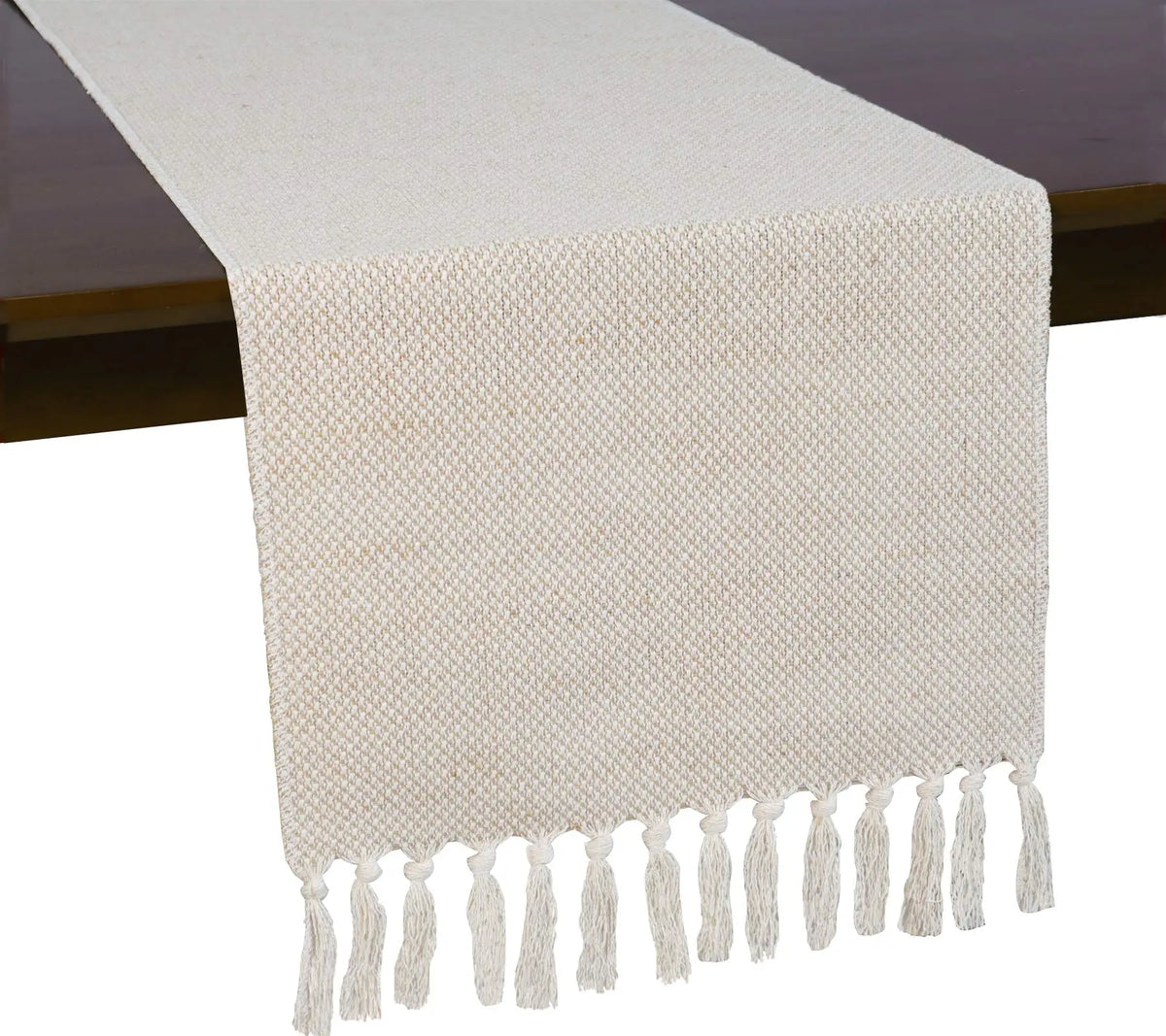 Chemin de table lin rustique brodé beige campagne - vue 2 sur 7