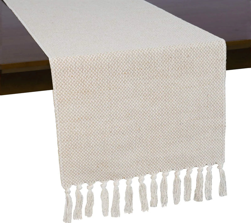 Chemin de table lin rustique brodé beige campagne