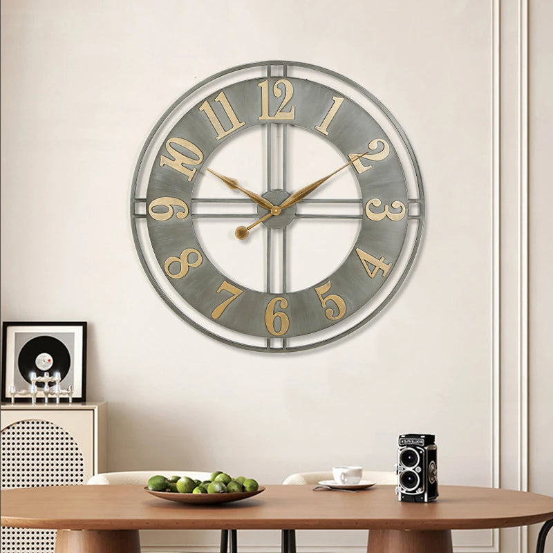horloge murale moderne 3D rétro avec chiffres romains en métal silencieuse - vue 5 sur 8