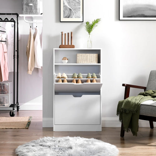 VASAGLE Shoe Cabinet with 2 Hinged Doors, Shoe Rack, Open Compartment, Adjustable Divider, 8-12 Pairs, for Small Entryway - vue 3 sur 8
