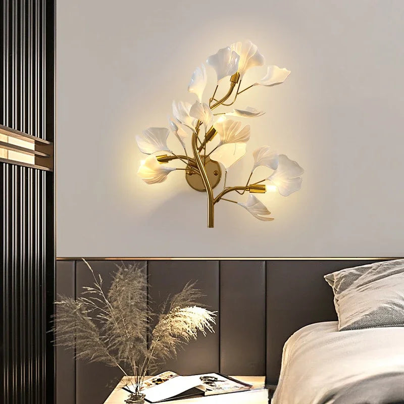 applique murale moderne à led en céramique avec ginkgo décoratif - vue 4 sur 7