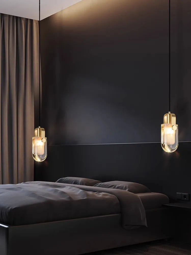 lustre en verre LED avec ceinture en cuir rétro moderne - vue 3 sur 30