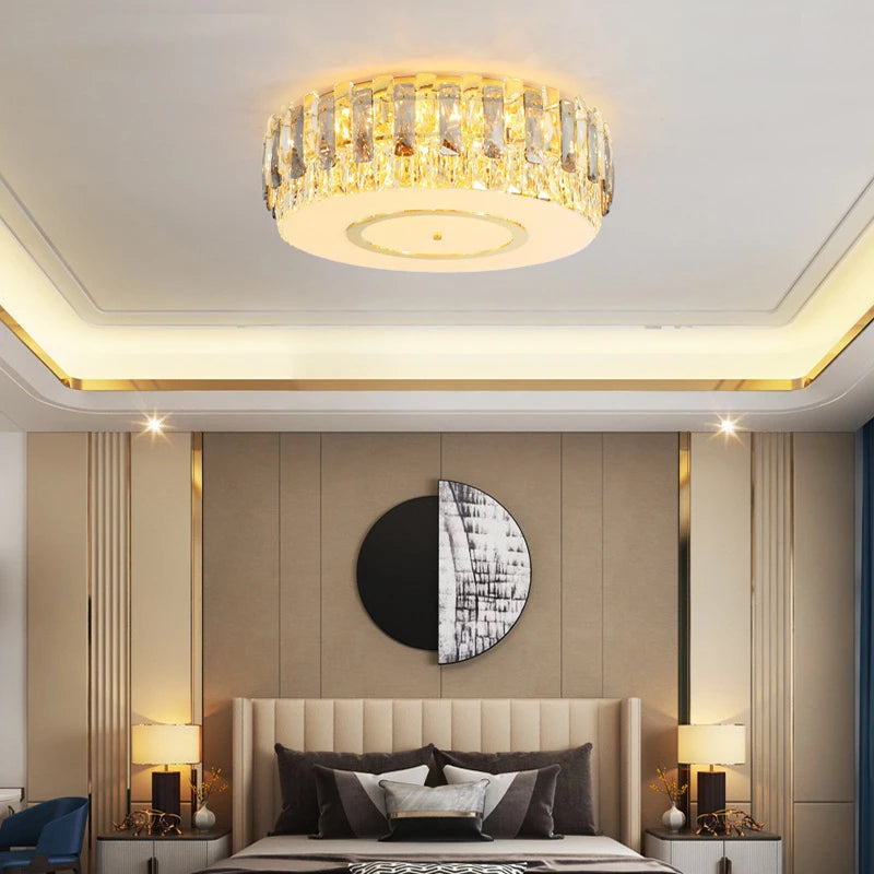 Kronleuchter LED dimmbar aus rundem Kristallglas silberfarben modern - vue 4 sur 11