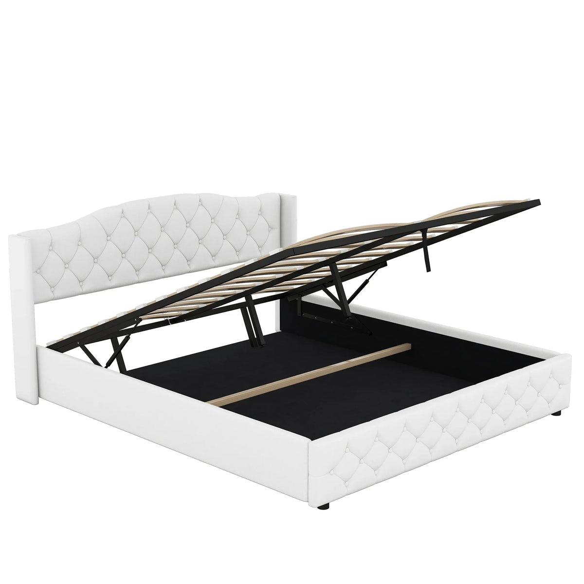 VSOGA 180 X 200CM Multifunctional Flat Bed with Hydraulic Storage, White - vue 3 sur 8