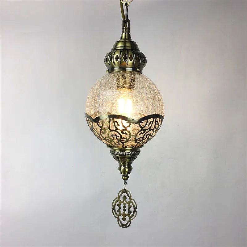 suspension vintage bohème en verre craquelé fait main - vue 4 sur 9
