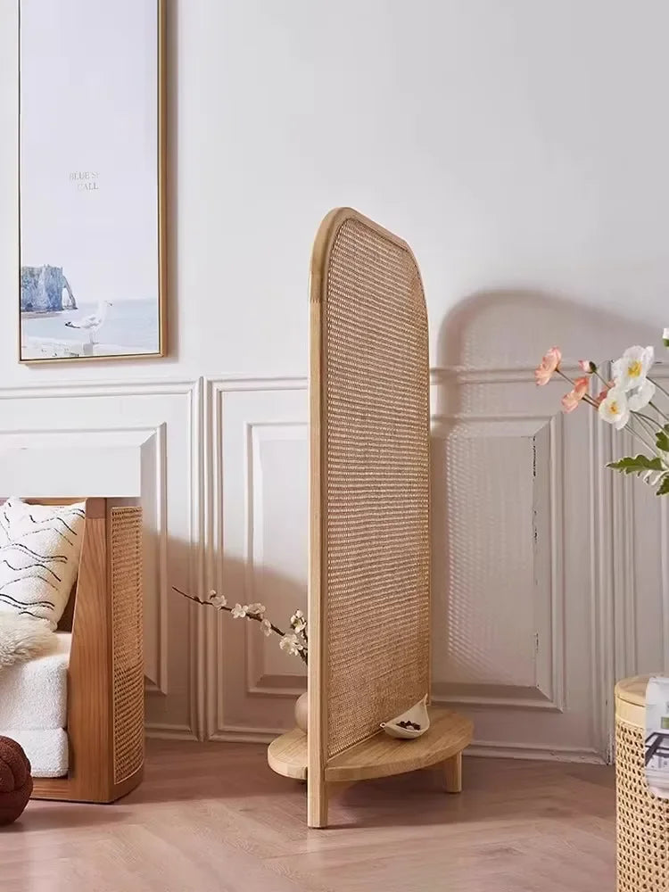 solid wood rattan screen, living room, retro entryway, shelf, partition, homestay, mobile seat screen - vue 4 sur 6