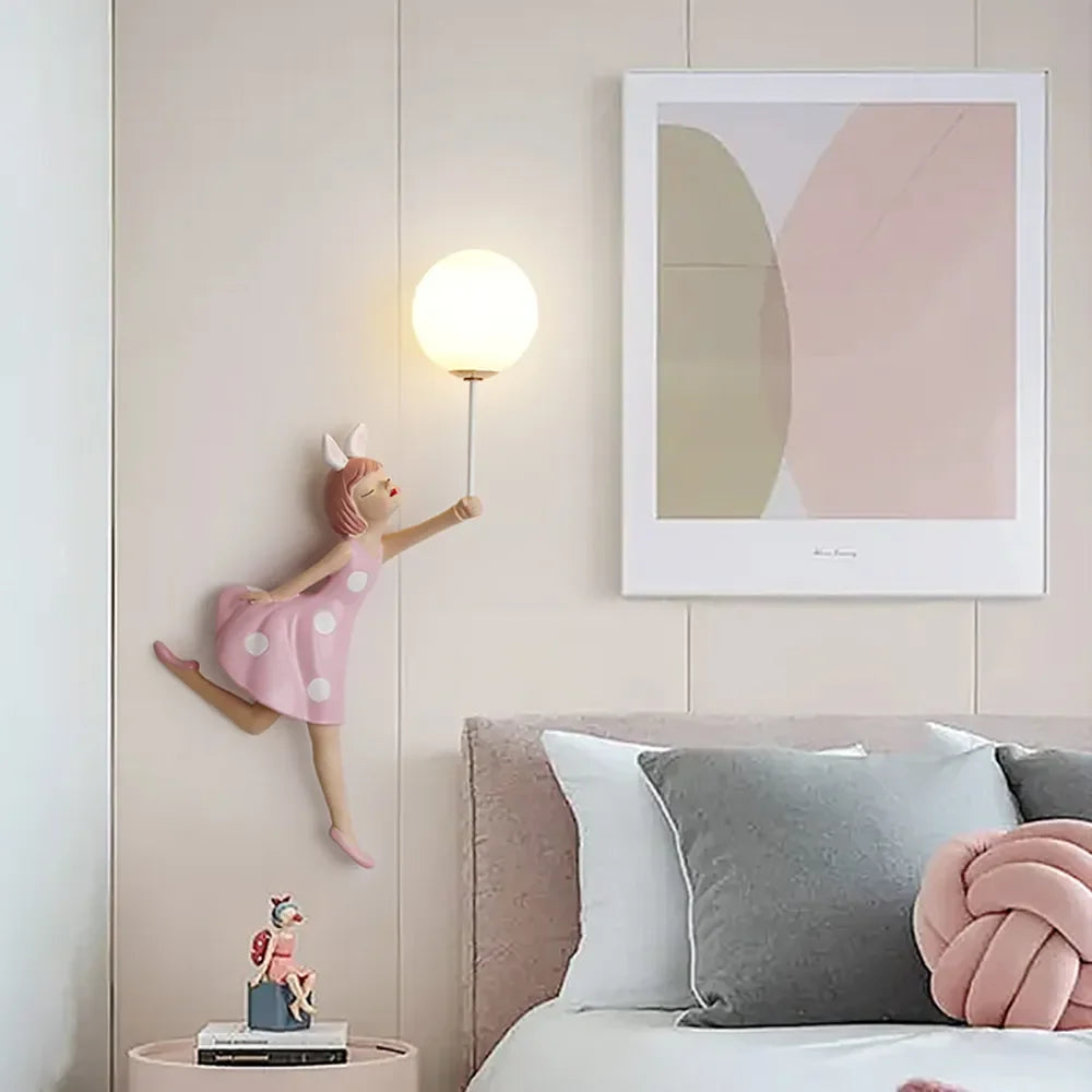Cadeau résine rose fille applique décorative chambre de princesse Applique murale LED mignon chambre d'enfants appliques éclairage intérieur - vue 4 sur 8