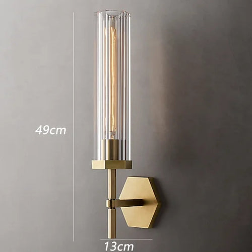 Amerikanische LED-Wandleuchte mit Kristall-Lampenschirm und goldfarbenem Metall - vue 10 sur 11