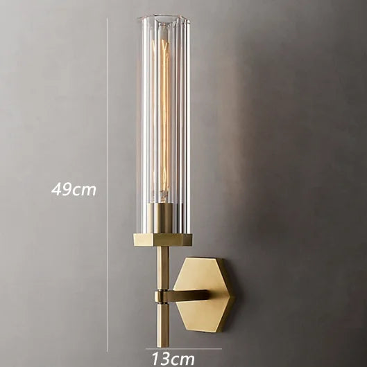 Amerikanische LED-Wandleuchte mit Kristall-Lampenschirm und goldfarbenem Metall - vue 9 sur 11