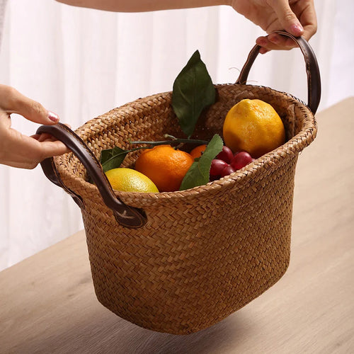 panier de rangement tissé à la main pliable en osier et jonc de mer - vue 3 sur 8