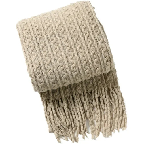 Plaid nordique carreaux style boheme doux pompons