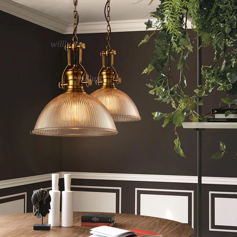 Suspension vintage en verre nervuré rétro suspension lumière hôtel café salon bureau bar salle à manger suspendu lustre de plafond - vue 5 sur 5