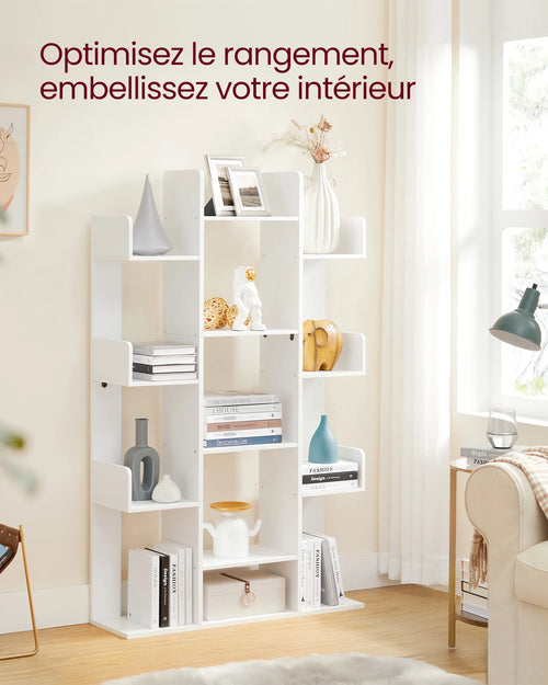 VASAGLE Bookshelf, Tree-Shaped Bookcase with 13 Storage Shelves, 86 x 25 x 140 cm, with Rounded Corners - vue 3 sur 7