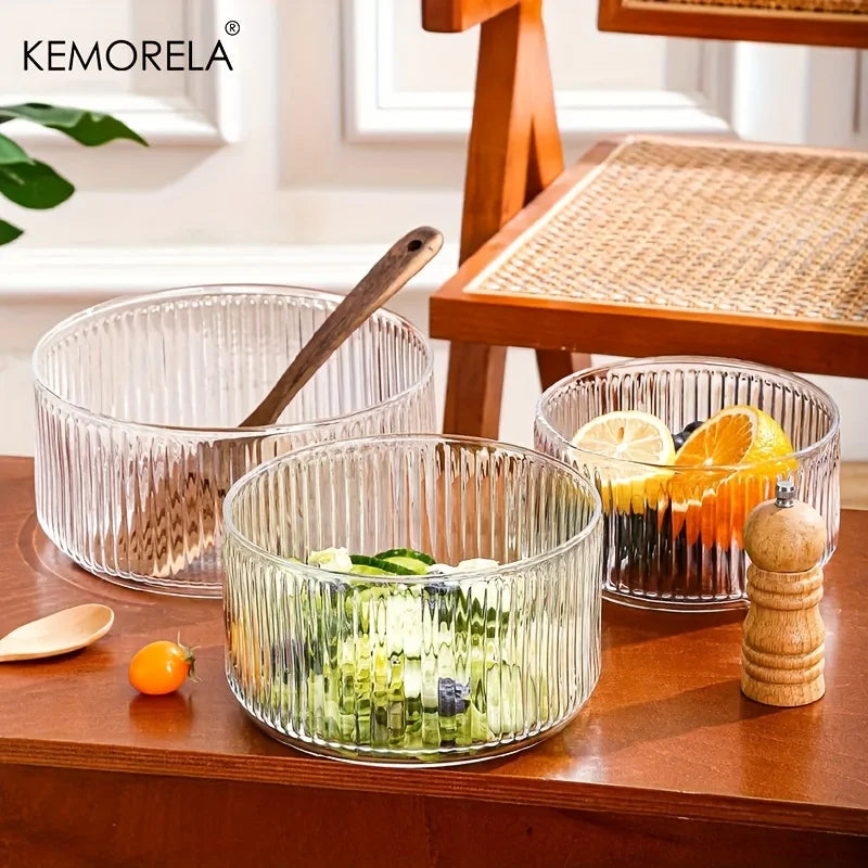 Bol en verre rayé design pour salades desserts - vue 5 sur 9