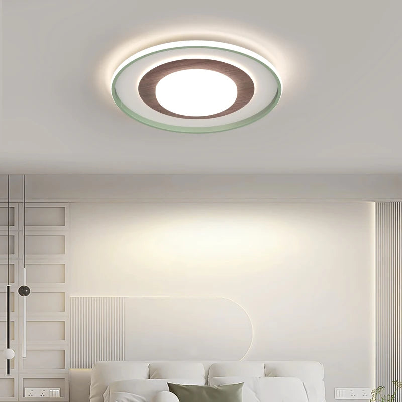 Minimalistische quadratische Wohnzimmer-Deckenleuchte mit Holzmaserung - vue 5 sur 18