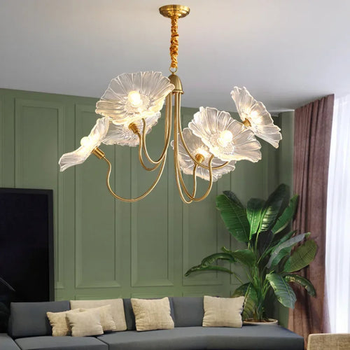 Moderner Glas-Kronleuchter Lotusblüte Design mit LED-Beleuchtung - vue 6 sur 14