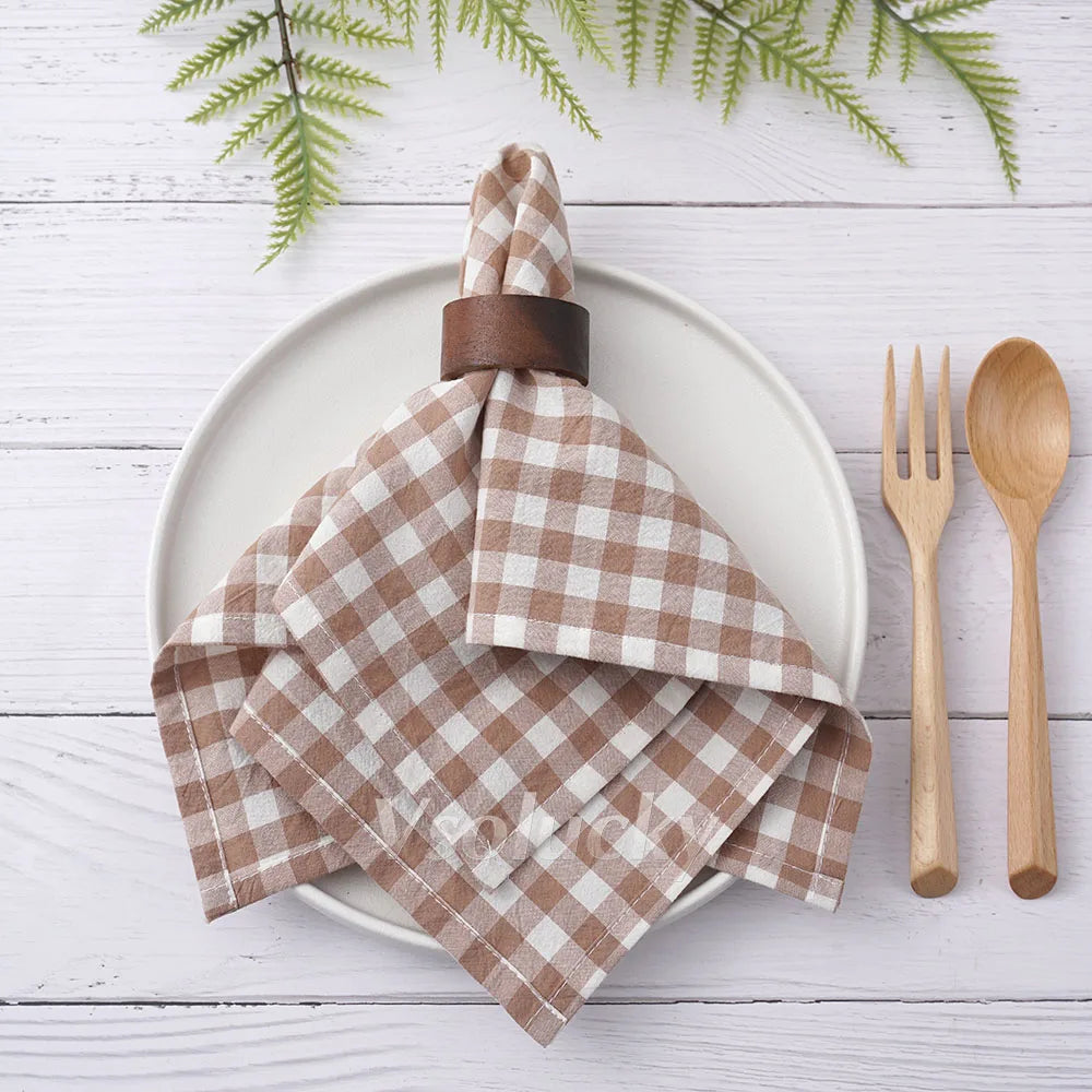 Serviette de table coton vichy 42x42 style champetre - vue 4 sur 7