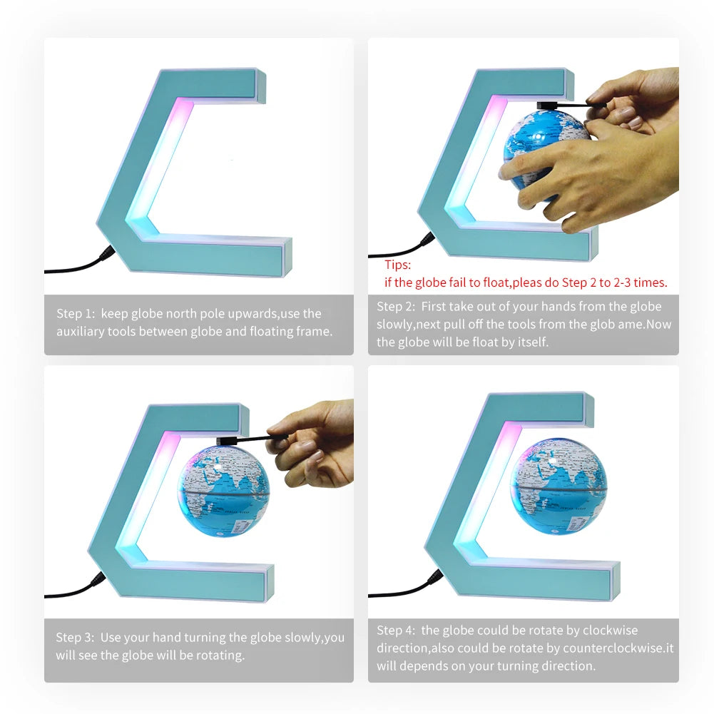 Magnetic Levitating Globe Frame with LED Light Cool Tech Decor Birthday Christmas Gift for Men Boys Boyfriend,Office Desk Gadget - vue 5 sur 7