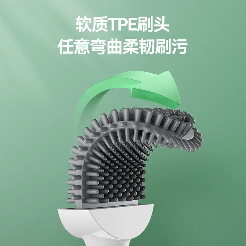brosse de toilette en silicone avec support suspendu et manche long - vue 5 sur 8