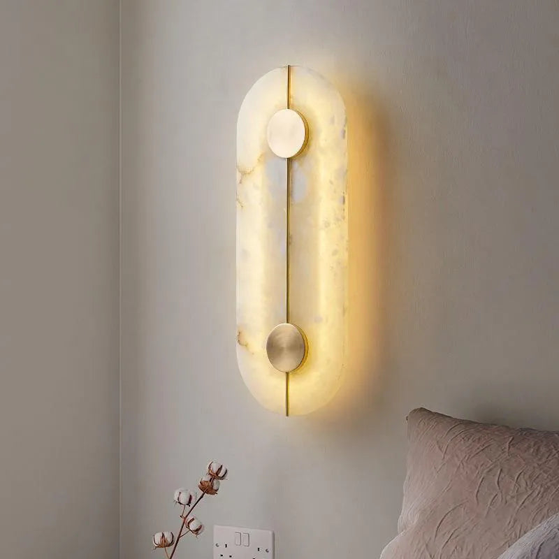 Applique murale LED ronde en marbre et cuivre doré - vue 7 sur 10