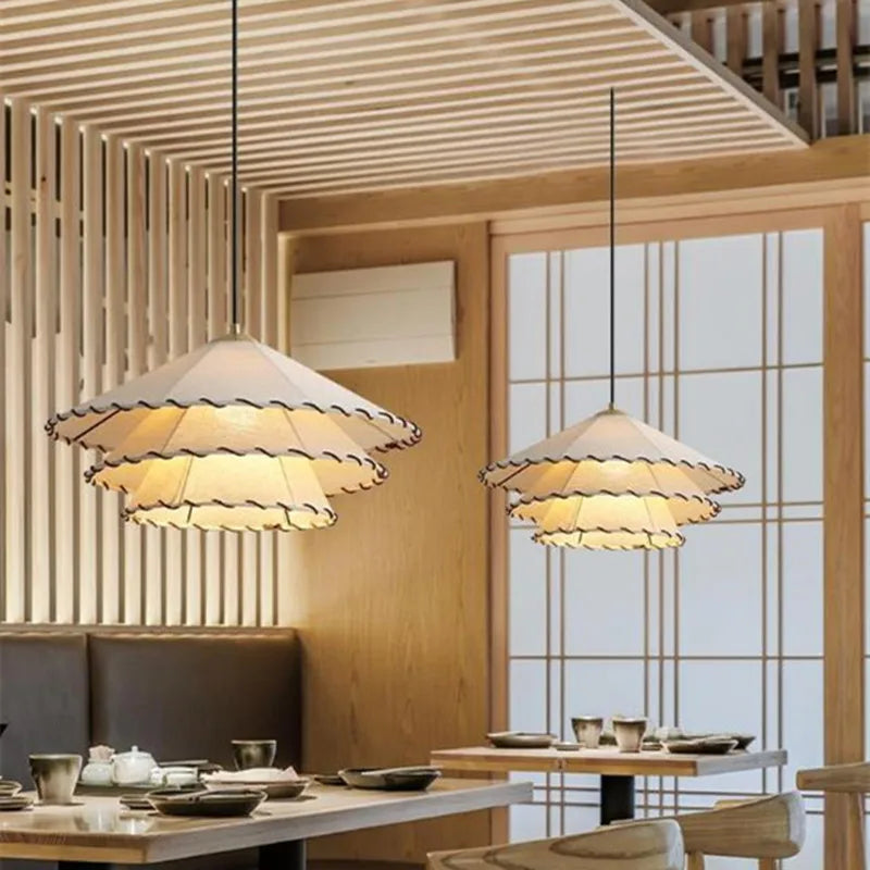 suspension Tissu nordique LED lumière Wabi Sabi pour salon décoration de la maison chambre créative coton lin chapeau