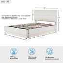 PU Leather White Upholstered Bed 140x200cm Double Bed with LED Lighting Underbed Storage Space, Bed Frame with Slatted Frame