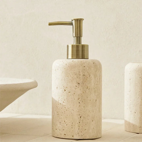 Wholesale Customized Natural Yellow Travertine Marble Stone Refillable Bathroom Liquid Dispenser, Lotions Soap Container - vue 2 sur 8