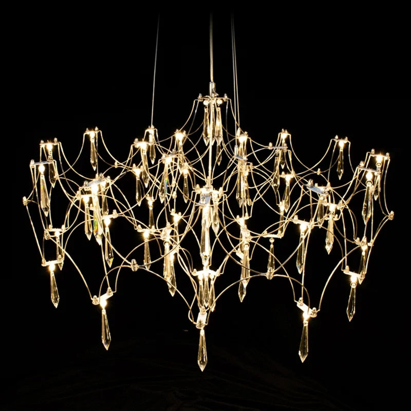 lustre post-moderne cube de lumière en cristal acier inoxydable led - vue 4 sur 13