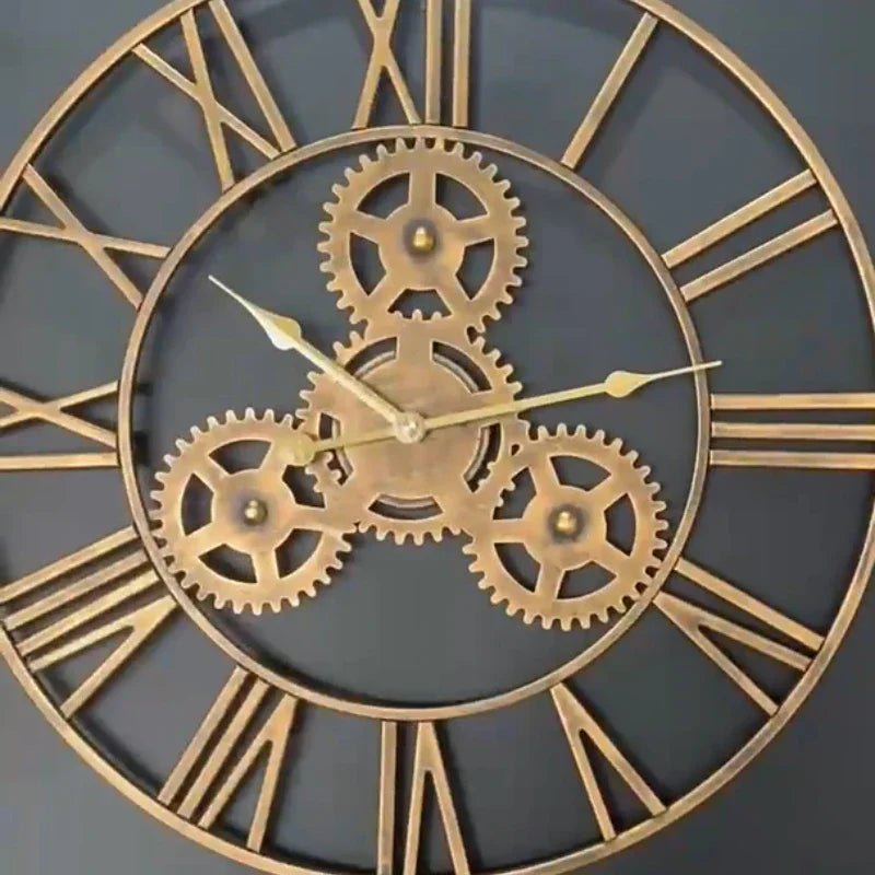 horloge murale rétro en métal avec grand engrenage décoratif - vue 5 sur 6